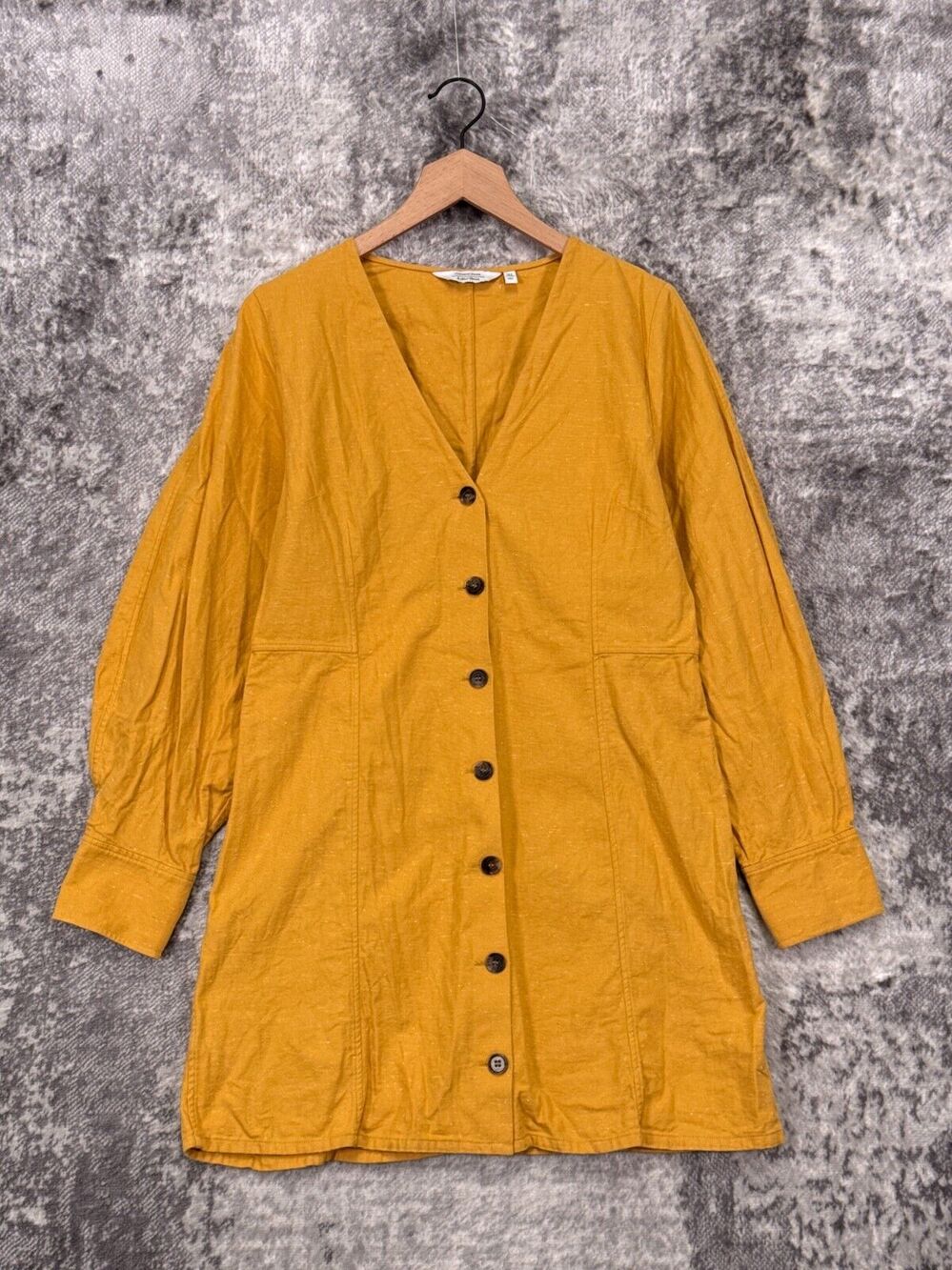 & Other Stories Dress 10 Womens Yellow Gold Raw Textured Cotton Button Up
